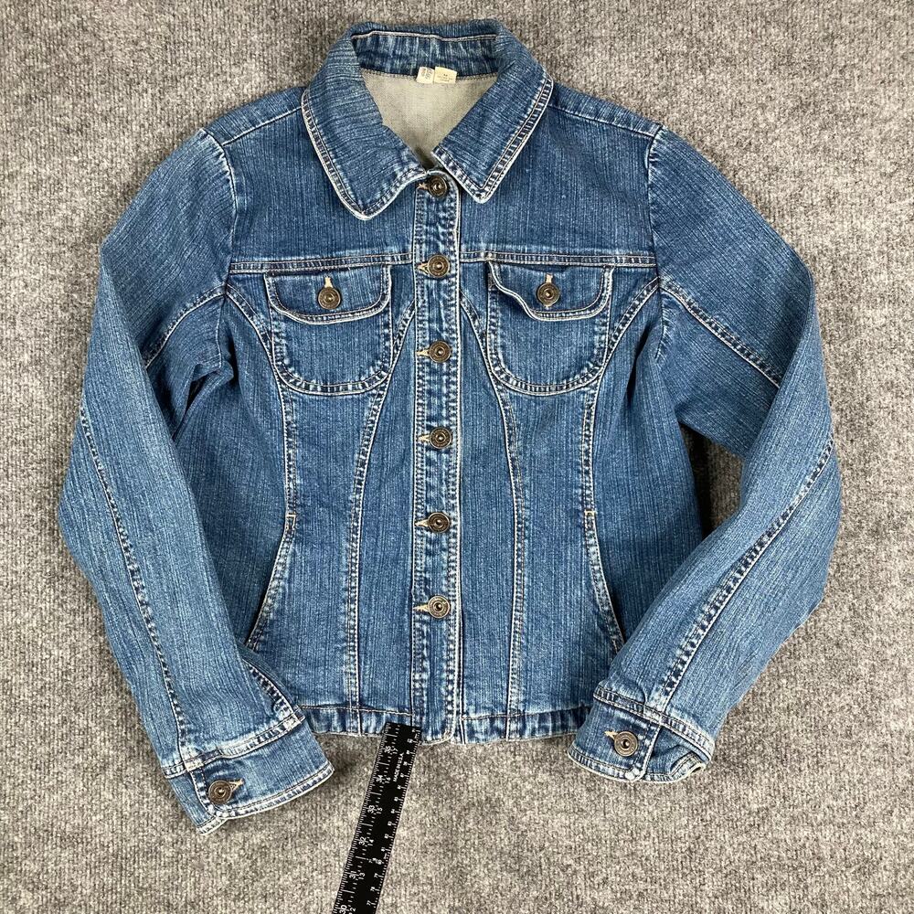 St. Johns‎ Bay Jacket Womens Medium Blue Stretch Denim Button Front Casual